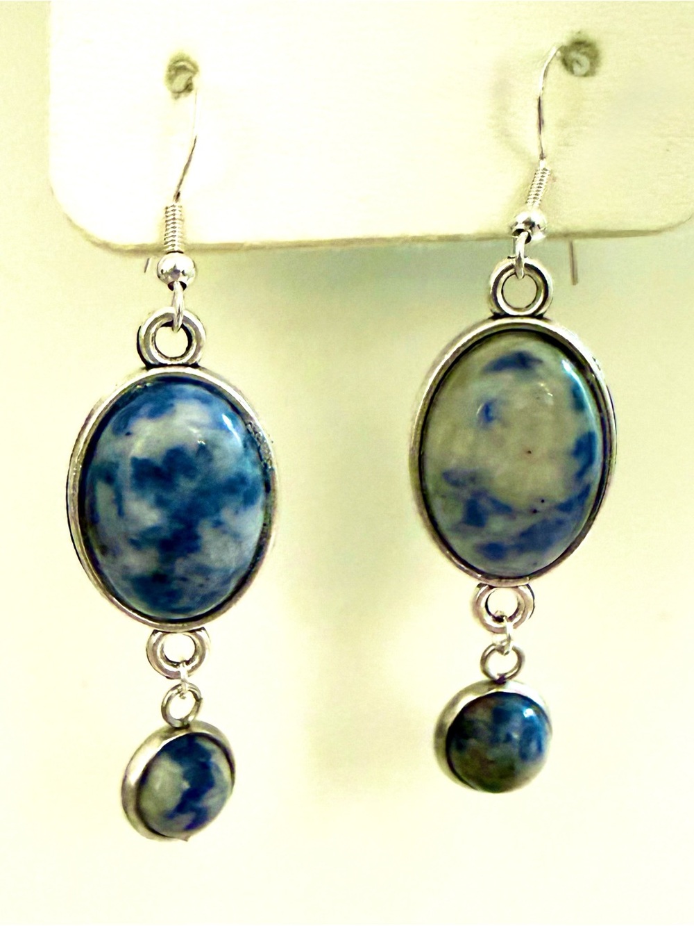 925 Sterling Silver Blue Sodalite Dangle Drop Earrings Oval Cabochon Boho